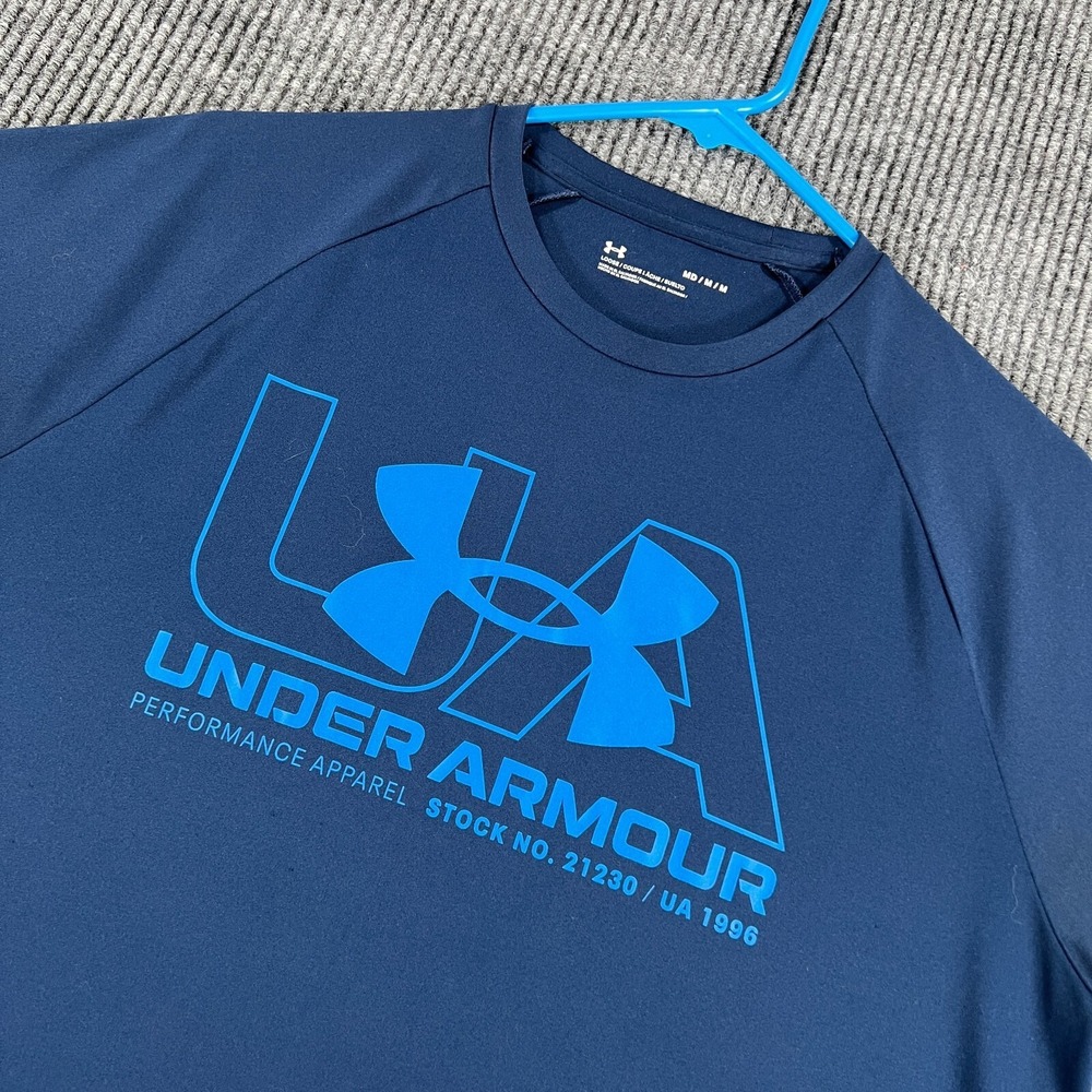 Under Armour Shirt Mens Medium Blue Short Sleeve Loose Fit Casual Active Gym